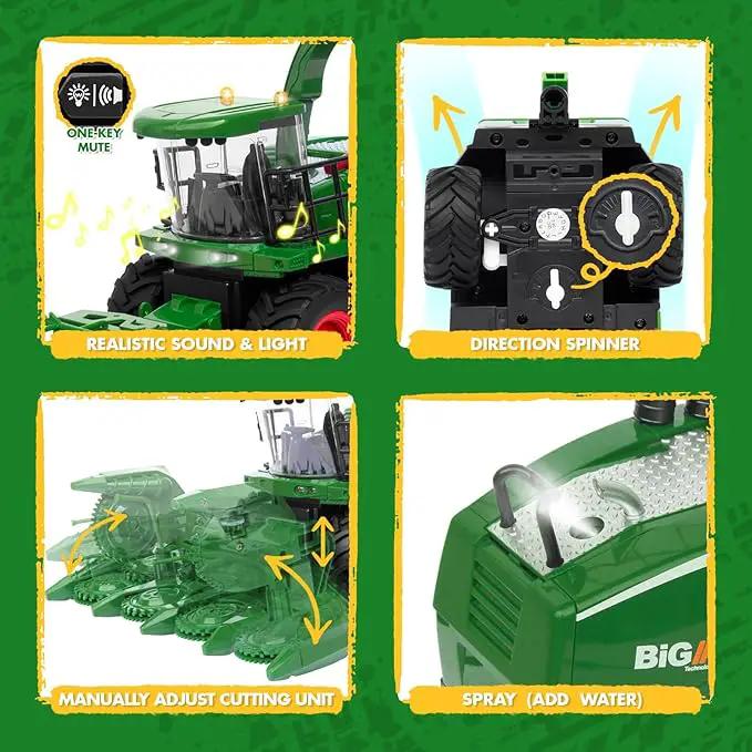 Remote Control Combine Harvester Tractor Toy, 1/24 Scale RC Harvester Toys for Kids with 2 Grian Heads/2 Rechargeable Batteries/Light, Farm Toys for 4 5 6 7 8 9 Year Old Boys Birthday Gift by GreenHaven Gardens