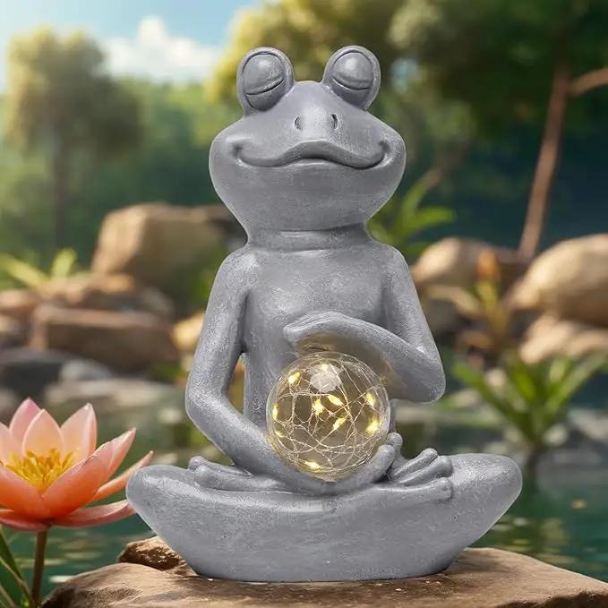 Solar Frog Garden Statues Meditating Yoga Frog Statue Housewarming Gifts for Women/Mom Zen Garden Frog Figurines for Lawn Patio Yard Porch Garden Decor Frog Decorations Gift Ideas by GreenHaven Gardens