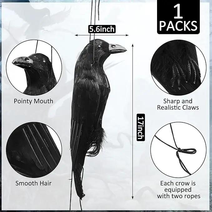 Lewtemi 1 Pcs 17 Inch Realistic Hanging Dead Crows Decoy Life Size Black Feathered Crow Fake Black Crows for Garden Decorations by GreenHaven Gardens