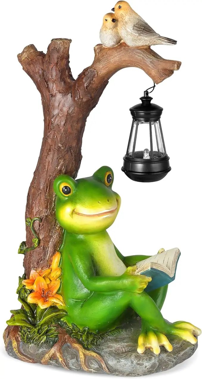 Outdoor Funny Frog Statue, Resin Reading Frogs Garden Decor, Solar Frog Gift Sculpture Decoration for Home Patio, Yard, Lawn, Porch, Ornament by GreenHaven Gardens
