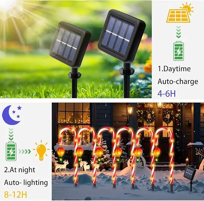 12 Pack Outdoor Solar Christmas Decorations, 180 Bright LED Solar Candy Cane Christmas Lights 8 Lighting Modes, Waterproof Outside Xmas Decorations with Lantern Decor Lights for Pathway Yard Garden by GreenHaven Gardens