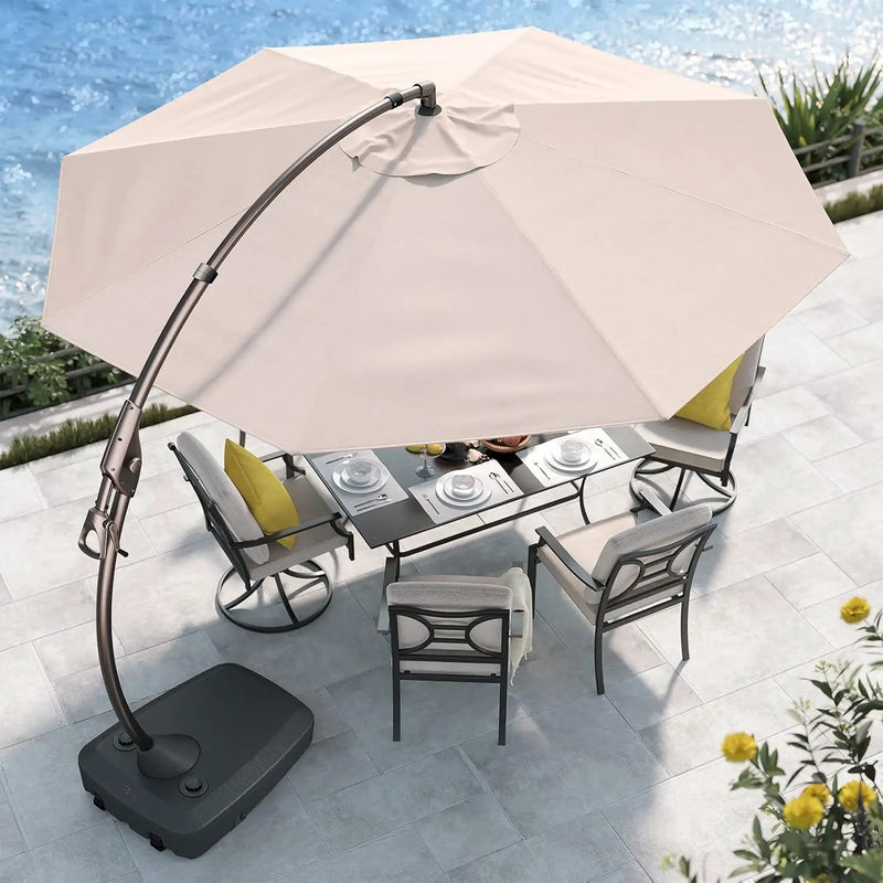 Grand patio 12FT Offset Umbrella Outdoor Round Aluminum Cantilever Umbrella with Base for Garden Deck Poolside (Champagne, 12 FT) by GreenHaven Gardens