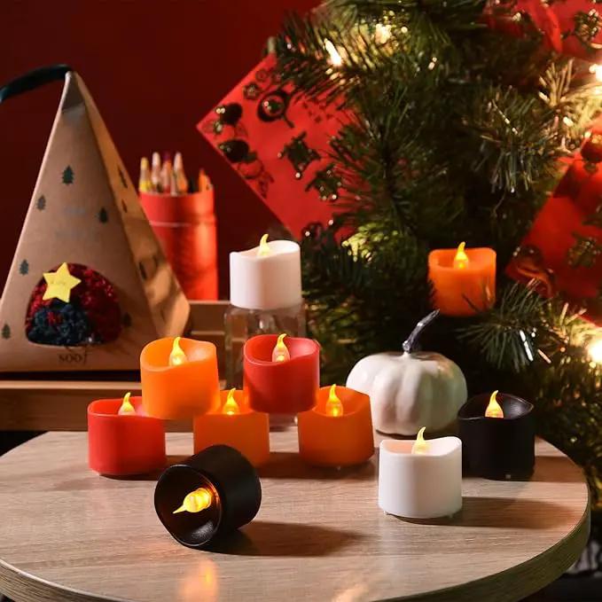 JOSU 24PCS Tea Lights Flameless Candles, Realistic Votive Tealight, Battery Operated Candles with Warm Light for Confession Propose Marriage Wedding Halloween Christmas Home Dinner Party Decor (Red) by GreenHaven Gardens
