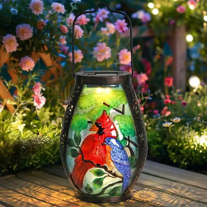 MUMTOP Solar Lanterns Outdoor Waterproof Cardinal Bluebird Solar Powered LED Lights Hanging Solar Lantern Metal Decorative for Patio Table Garden Outside Yard Backyard by GreenHaven Gardens