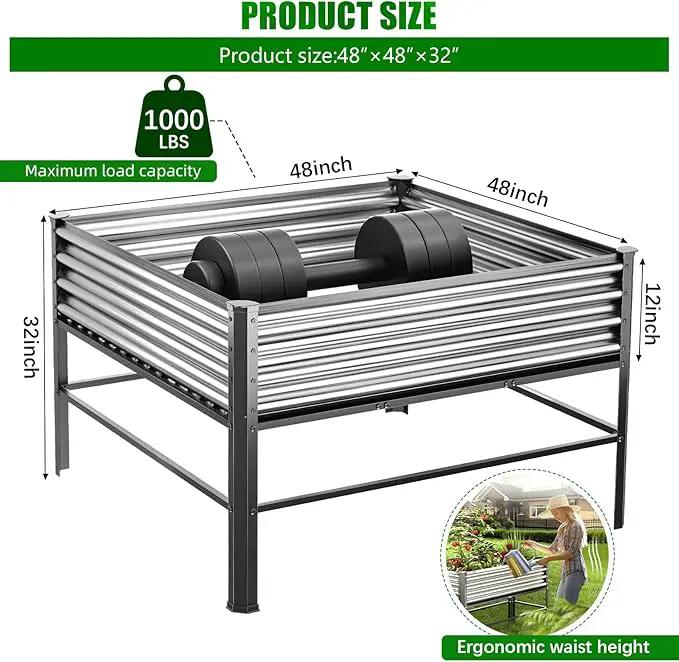 Doniks Raised Garden Bed with Legs, 48×48×32in Large Outdoor Metal Galvanized Garden Planting Box,1000lb Capacity for Vegetables Lawn Green Flowers, Fruits, Terrace by GreenHaven Gardens