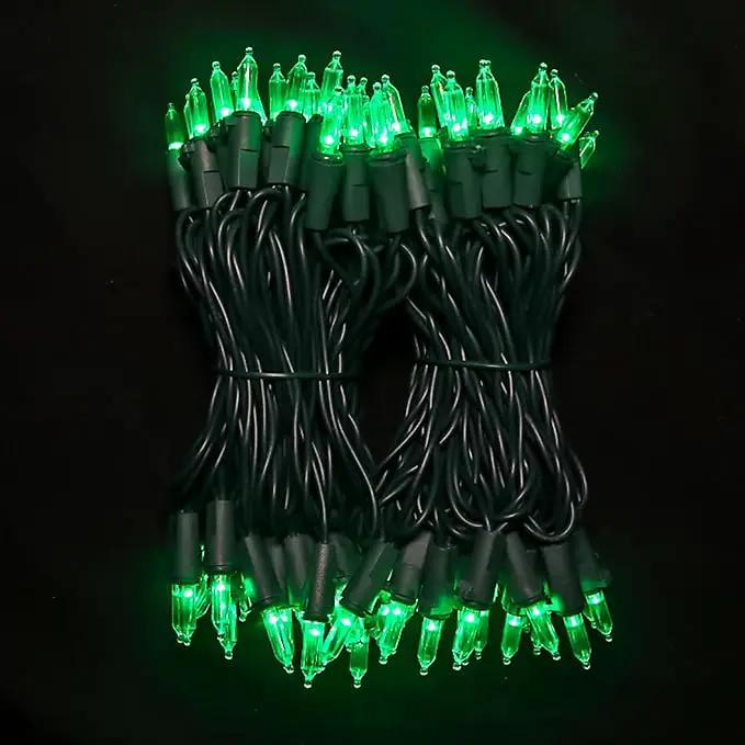 Green Christmas LED Lights - 2 Pack 100 Count Green Christmas String Lights for Tree, Party, Holiday, Indoor/Outdoor St. Patrick's Day Decorations, 2 Sets 33 Feet Green Wire, UL Certified, Connectable by GreenHaven Gardens