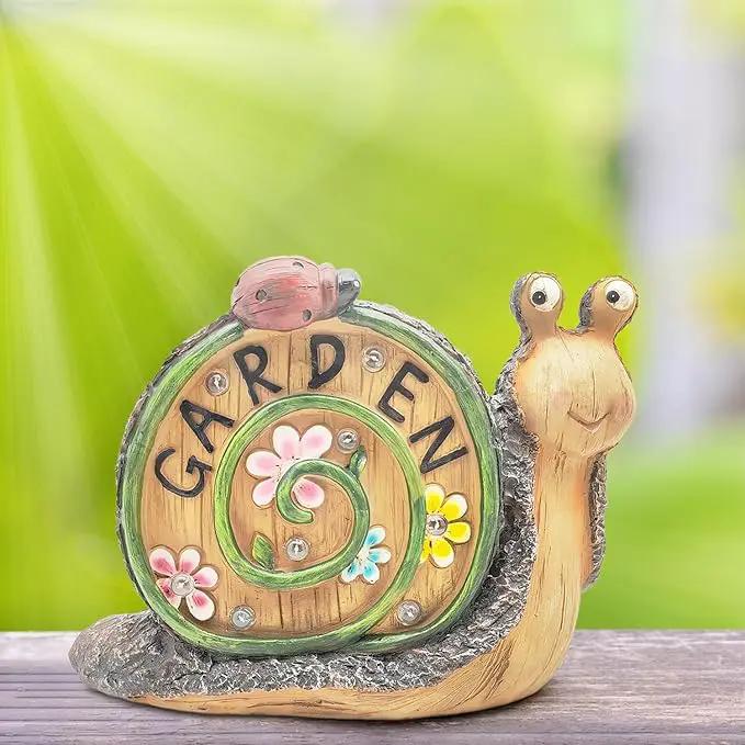 Snail Statue with Flower Gifts for Garden - LED Lights Waterproof - Lawn Decor Snail Statue Lawn Decor Snail for Patio, Balcony, Yard Ornament 7.68 Inch Tall by GreenHaven Gardens