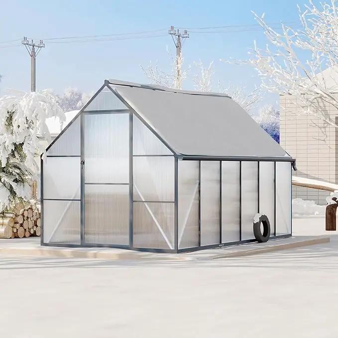 Greenhouse 8x10 FT Aluminum-Framed Heavy Duty Polycarbonate with Quick Setup Structure and Roof Vent, Large Enhanced Outdoors Green House Kit by GreenHaven Gardens
