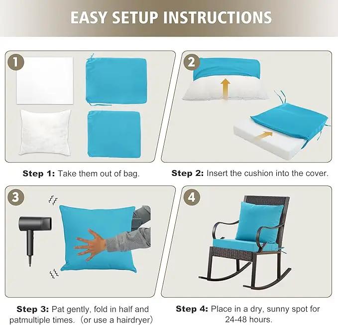 24x24 Inch Outdoor Cushions for Patio Furniture, Waterproof Outdoor Chair Cushions w/Fade-Resistant, Removable & Machine-Washable Covers, Deep Seat Sofa/Couch Pad Replacement – Set of 4, Teal by GreenHaven Gardens