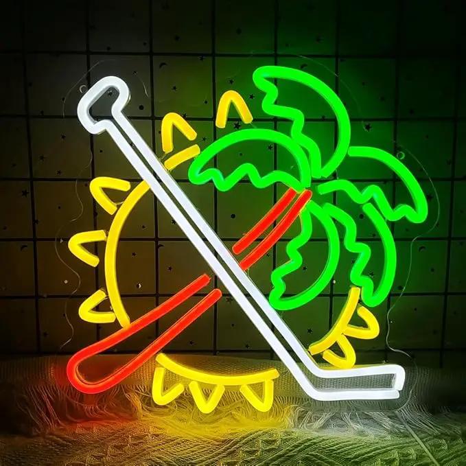 Coconut Trees Neon Sign Palm Tree Neon Light Up Sign Sun Neon Light for Wall Decor Ice Hockey Neon Sign for Bedroom Bar Man Cave Party Decor Birthday Gifts USB Powered,Size13.5*12.5inch(JWD028) by GreenHaven Gardens