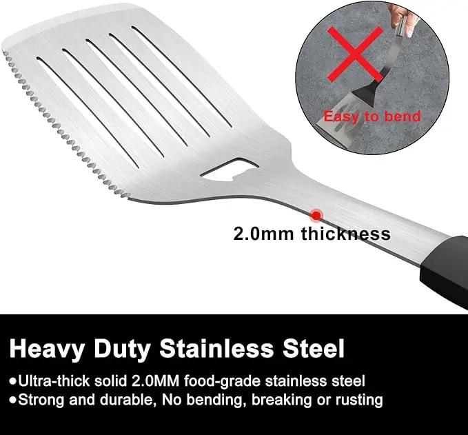 Grill Tools BBQ Accessories Set of 2, 15.8'' Heavy Duty Stainless Steel Grill Utensils with Grill Spatula and Fork, Full Tang Silicone Handle, Outdoor Grilling Tools Barbecue Accessories by GreenHaven Gardens