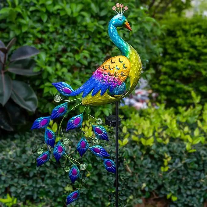 DREAMSOUL Solar Garden Lights Outdoor, Metal Peacock Decor Solar Lights Garden Stakes with Led String Lights, Waterproof Crackle Glass Ball Landscape Path Light for Lawn Patio by GreenHaven Gardens