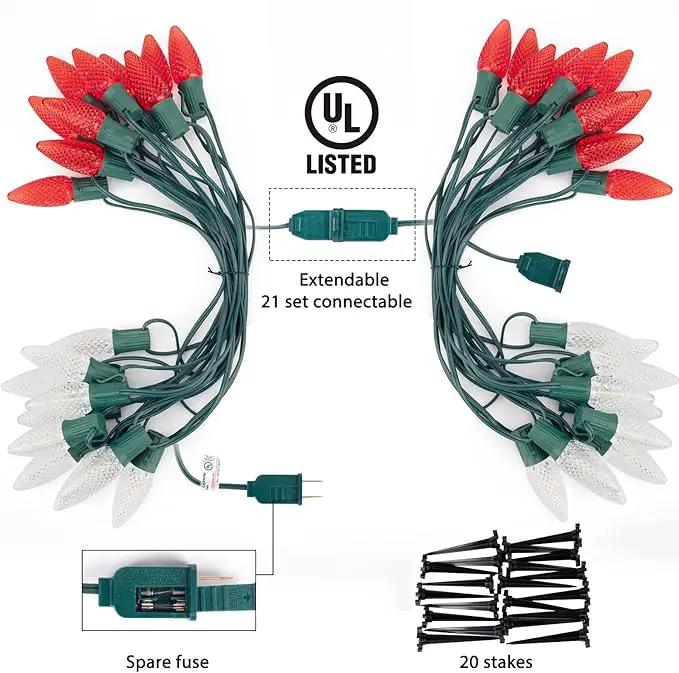 C9 LED Christmas String Lights Outdoor, 26 Feet 20 LED Christmas Pathway Lights with 20 Plastic Stakes, Connectable Waterproof for Driveways Xmas Holiday Patio Decoration, Red and Warm White by GreenHaven Gardens