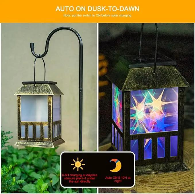Solar Lanterns Outdoor Waterproof, 3D Star Lantern Light with Flashing Mode, Solar & USB C Charging, Metal Hanging Lantern for Wall Landscape Yard Patio Garden Driveway, RGB Light 2 Pack by GreenHaven Gardens