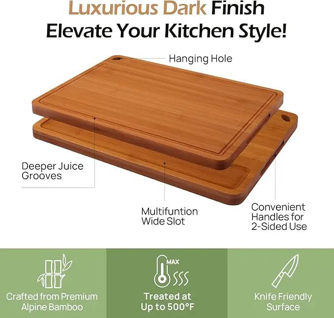Bamboo Cutting Board 15 inches Carbonized Chopping Board With Knife-Friendly Surface & Juice Groove For Home Kitchens – Ideal For Meat, Veggies by GreenHaven Gardens