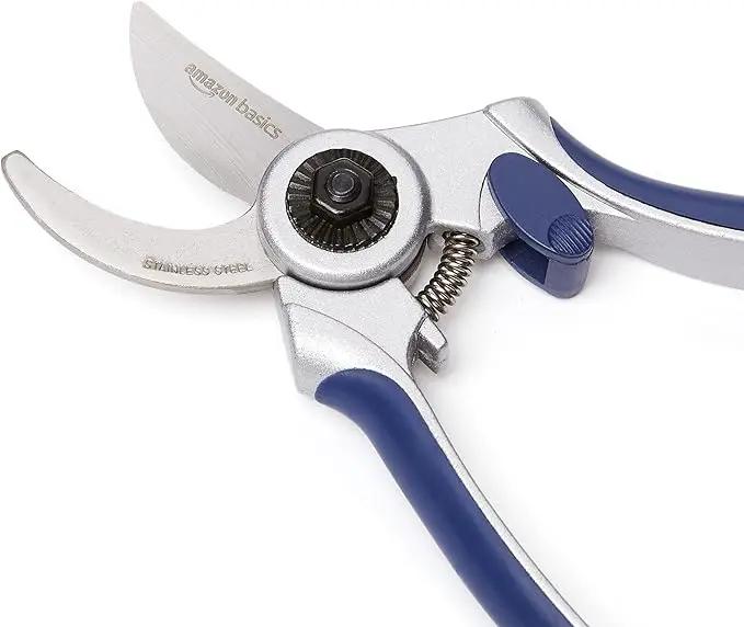 Amazon Basics Professional Hand Pruners, Pruning Shears for gardening, 7-inch Steel Bypass Garden Scissors, Blue by GreenHaven Gardens