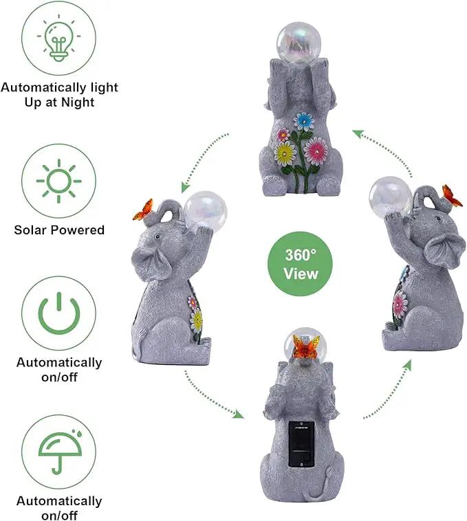 Solar Funny Elephant Statue for Garden: Outdoor Sculptures with Ball Lights and Butterfly Clearance Lawn Ornaments Yard Porch Patio Balcony - Gifts for Mom Grandma by GreenHaven Gardens