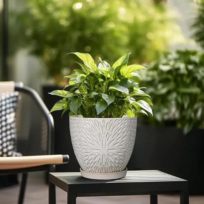 G EPGardening 10 Inch Ceramic Planter Pot with Drainage Hole and Saucer Large Plant Pot for Indoor Plants Outdoor Round Flower Pot for Home Garden Office White by GreenHaven Gardens