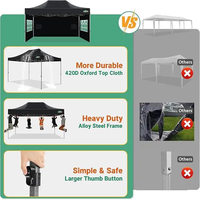 COBIZI 10x15 Pop up Canopy Tent Heavy Duty with 4 Sidewalls, Easy Set-up Commercial Outdoor Party Tent, 100% Waterproof Wedding Canopy Gazebo, 3 Height Adjustable with Handbag, Black by GreenHaven Gardens