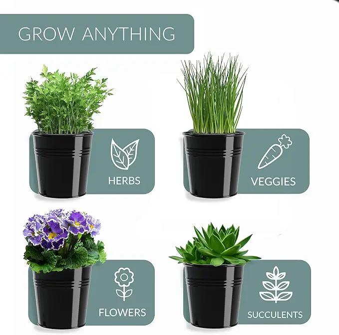 Barnyard Designs Indoor Herb Garden Planter Set with Tray, Metal Windowsill Plant Pots with Drainage for Outdoor or Indoor Plants, Set/3 (Black) by GreenHaven Gardens
