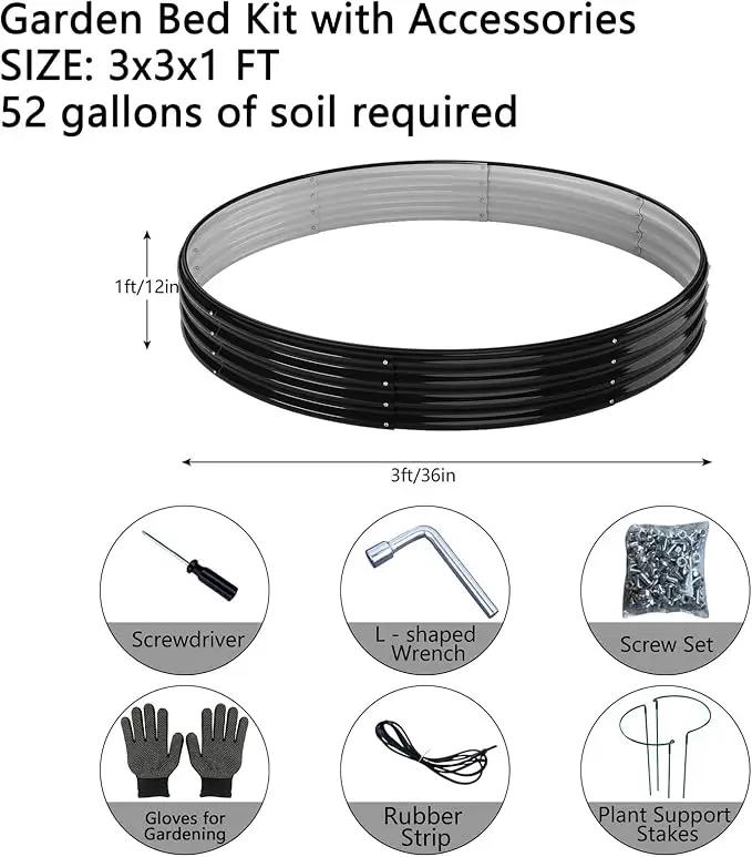 Galvanized Metal Planter Round Raised Garden Bed Kit for Gardening Outdoor，3x3x1ft 2PC Grow Garden Box Raised Flower Bed，Round Galvanized Planter Outdoor Large Metal Fire Pit Ring Black by GreenHaven Gardens