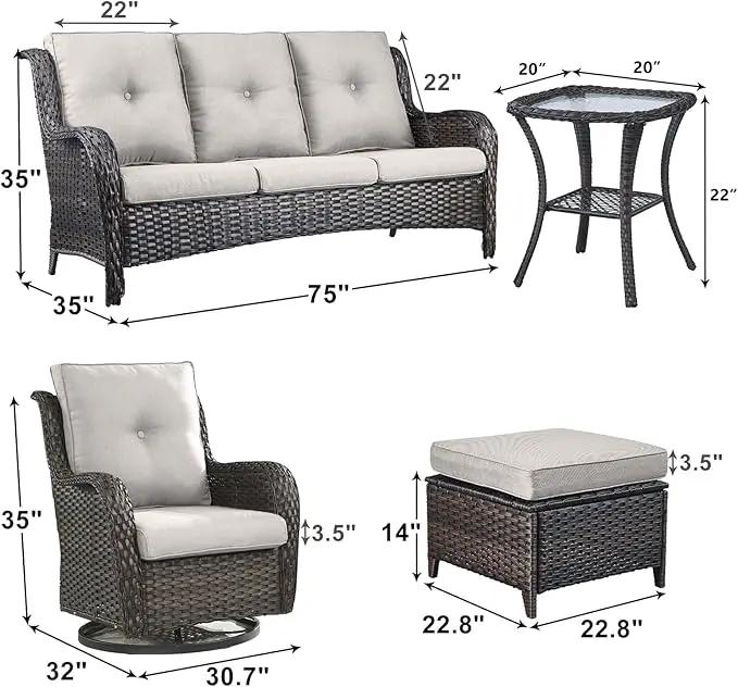 Outdoor Wicker Patio Furniture Set - 6 Piece Rattan Patio Conversation Set with 2 Rocking Swivel Chairs,2 Ottomans,1 Sofa and 1 Side Table for Porch Deck Backyard Garden(Brown/Beige) by GreenHaven Gardens