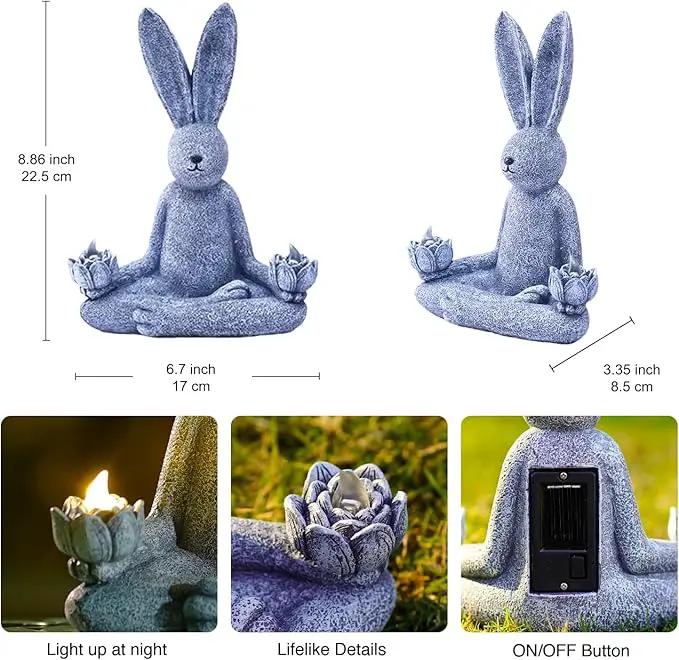 Goodeco Zen Rabbit Statue with Solar Lotus - Garden Yoga Bunny with LED Solar Lotus Lights, Sitting Meditating Buddha Rabbit Serene Resin Figurine for Patio Yard Lawn Ornaments, Home or Outside by GreenHaven Gardens