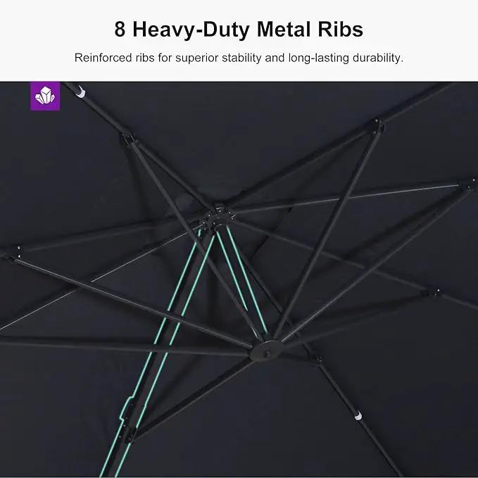 PURPLE LEAF 10' × 13' Patio Cantilever Umbrella with Base Outdoor Rectangle Adjustable Offset Umbrellas with 360-degree Rotation and 8 Heavy Duty Metal Ribs for Garden Deck Pool Grey by GreenHaven Gardens
