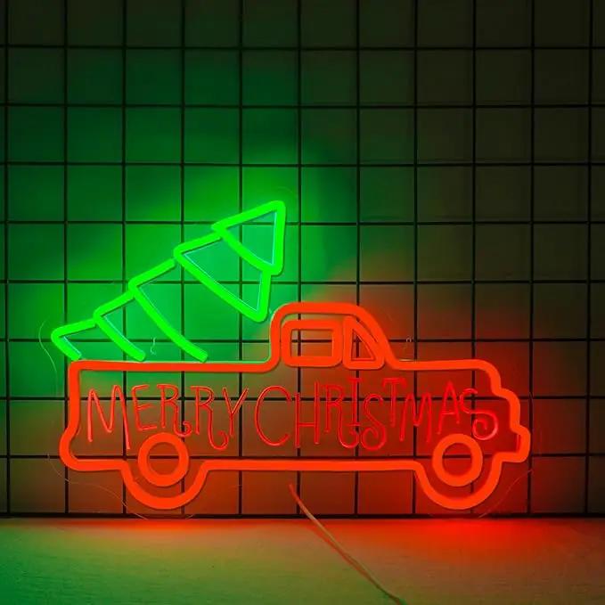 WLHOPE Christmas Truck Neon Sign,Merry Christmas Neon Signs for Wall Decor,Dimmable Merry Christmas Led Signs for Christmas Party Backdrop Bedroom Window Bar Club Shop,Christmas Gift Decoration by GreenHaven Gardens