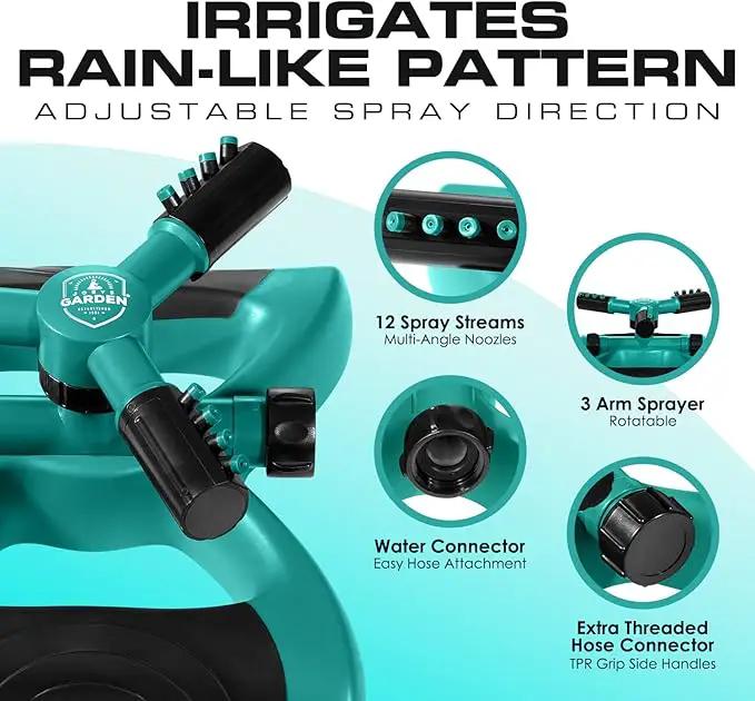 Joeys Sprinkler for Yard, Rotating Garden Sprinkler for Large Area Coverage, Lawn and Yard Sprinklers (Green) by GreenHaven Gardens