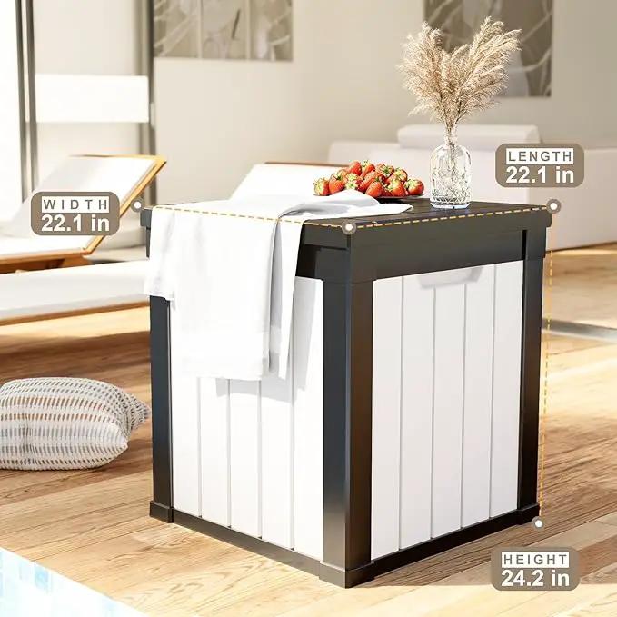50 Gallon Resin Deck Box, Lockable Outdoor Storage Box for Patio Cushions Storage Furniture,Garden Tools, Pool Supplies, Weatherproof and UV Resistant (Black&White) by GreenHaven Gardens