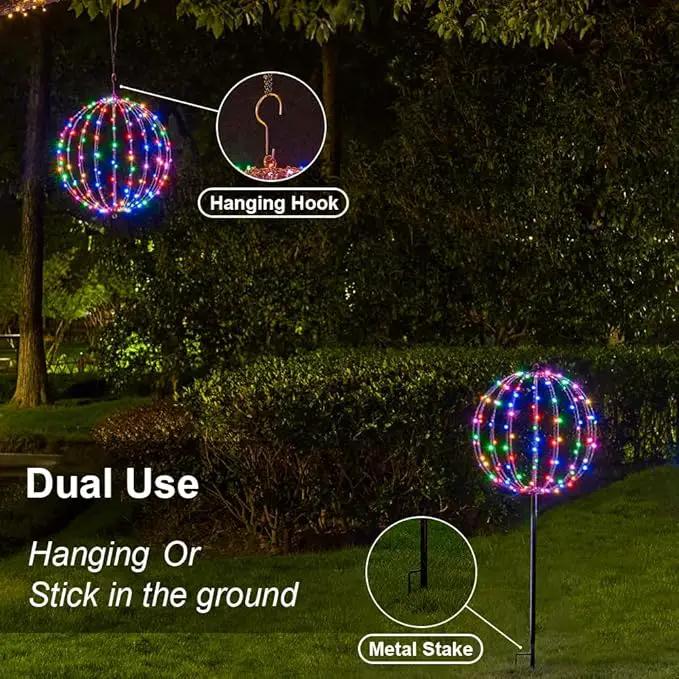 Christmas Ball Light Sphere, 12IN 96LED Hanging Tree & Pathway Lights [Foldable Metal Frame, UL Listed] - White, RGB by GreenHaven Gardens