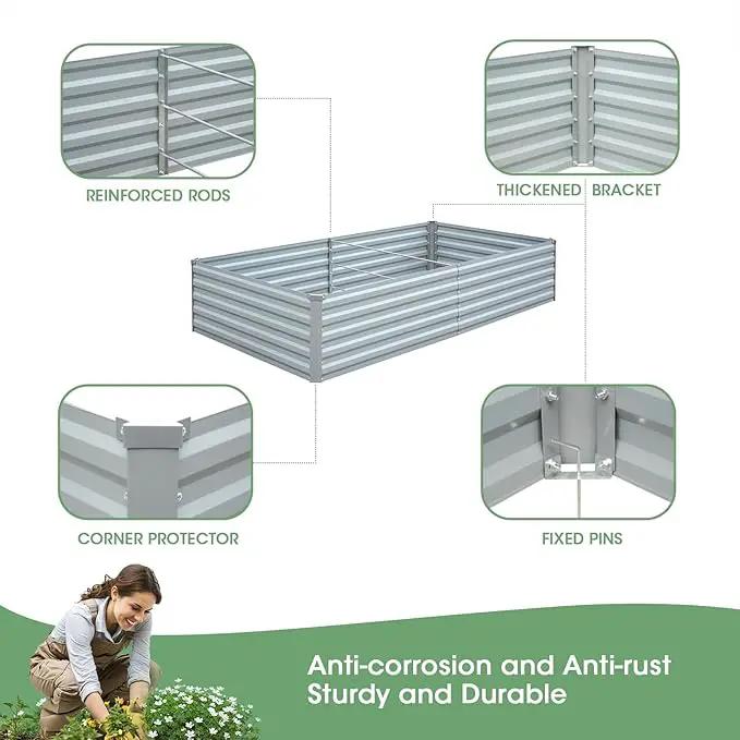 Raised Garden Bed 6x3x1.5FT - Galvanized Steel Planter for Outdoor Vegetables, Flowers, and Herbs - Tall Deep Root Box Kit with Gloves and 2 Compost Bags - Stylish Gray Design by GreenHaven Gardens