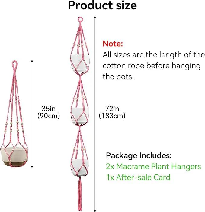 USLAI Macrame Plant Hanger Indoor Outdoor, Up to 4-15 inch Pot, Heavy 20lb Planters, Extra Long Strong Hanging Planter Basket Holder, Boho Home Decor, 35+72 Inch, Pink (POTS NOT Included) by GreenHaven Gardens