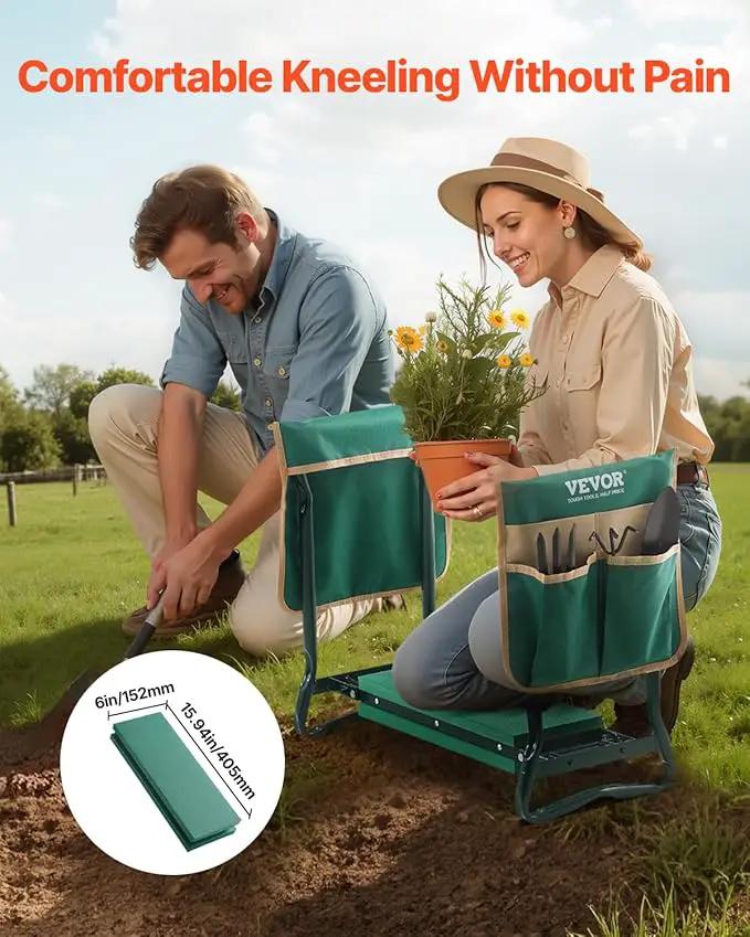 VEVOR Garden Kneeler and Seat Heavy Duty, Portable Garden Stool with 6'' EVA Kneeling Pad and 2 Tool Bags, Folding Garden Bench to Relieve Knee & Back Pain, Great Gifts for Seniors, Family Gardeners by GreenHaven Gardens