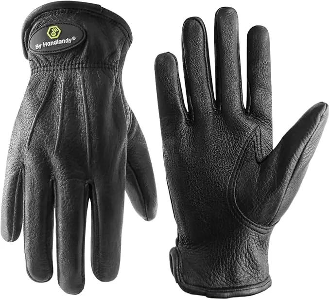 HLDD HANDLANDY Leather Work Gloves for Men & Women, Adjustable Wrist Cowhide Gardening Glove with Reinforced Palm for Driver by GreenHaven Gardens