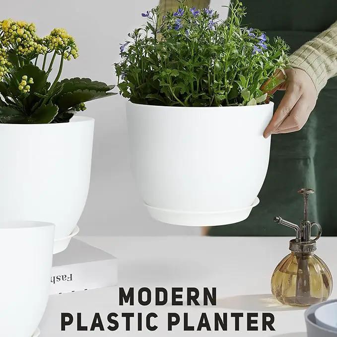 Plant Pots 10/9/8/7.5/7 inch Flower Pots with Multi Mesh Drainage Holes, Planters for Indoor Outdoor Garden Plants and Flowers. (White) by GreenHaven Gardens