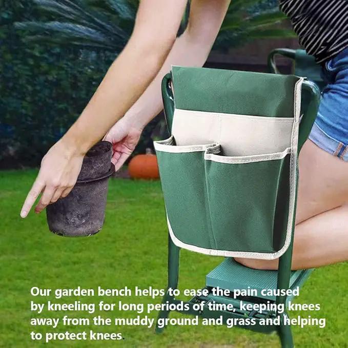 Garden Kneeler and Seat Stool Heavy Duty Garden Folding Bench with Large Tool Pocket and Soft EVA Kneeling Pad for Gardening Lovers by GreenHaven Gardens