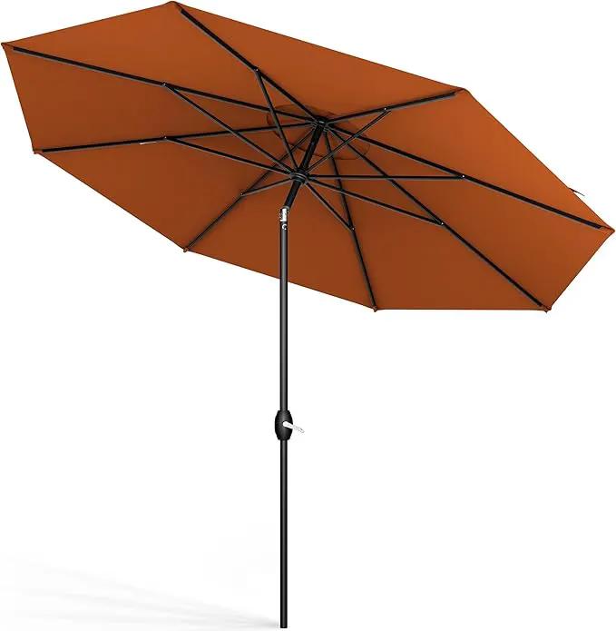 Midtown Umbrellas Sunbrella Umbrella 9 Feet Outdoor Umbrella With Terracotta Acrylic Fabric - Auto-Tilt Aluminum Frame Patio Umbrella For Backyard, Deck, Garden, Pool - Black Pole by GreenHaven Gardens