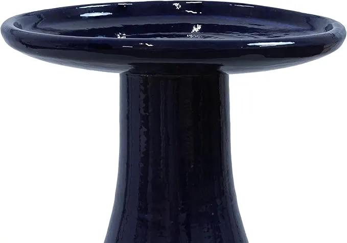 Sunnydaze 21" H Ceramic Bird Bath for Outside - Hand-Painted Outdoor Bird Bath Bowl, UV/Frost-Resistant Finish - Midnight Blue - Ribbed Pedestal by GreenHaven Gardens