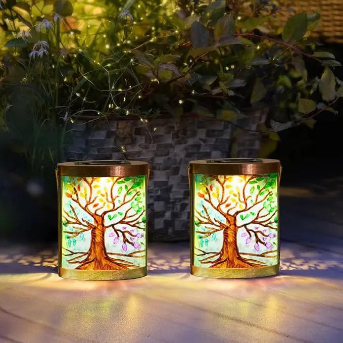 Starsoul 2 Pack Hanging Solar Lantern Outdoor Waterproof Glass Tree of Life Decorative Solar Lights for Outside Garden Yard Table Patio Decor by GreenHaven Gardens