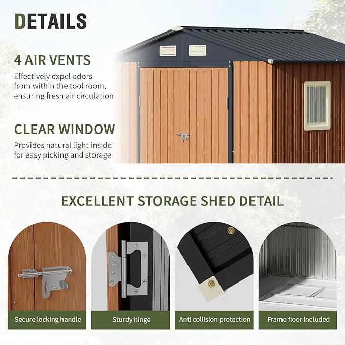 8x6 Ft Storage Shed, Large Outdoor Shed with Floor Base, Window, Lockable Doors, Outside Steel Shed for Garden, Backyard, Lawn, Patio Utility, Tool Storage by GreenHaven Gardens