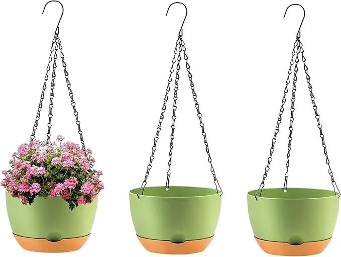 10 Inch Self Watering Hanging Pots, 3 Pack Hanging Planters by GreenHaven Gardens