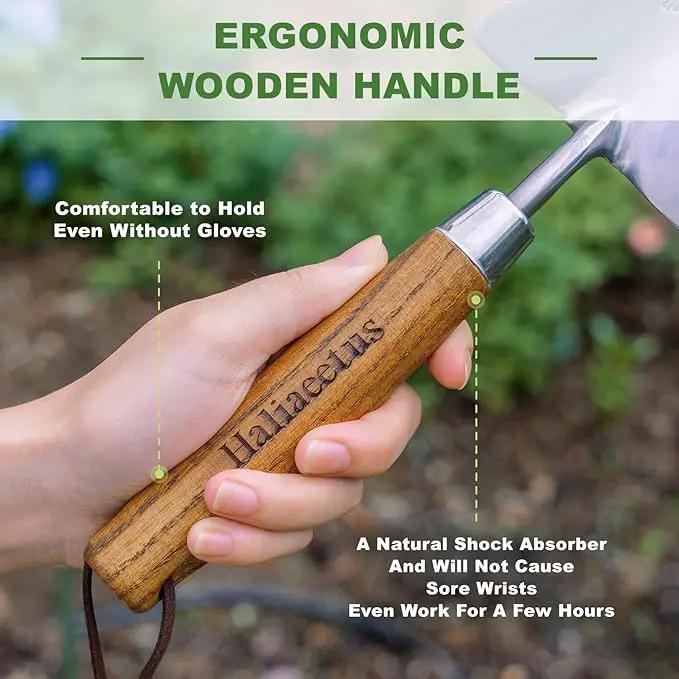 Haliaeetus Garden Trowel with Serrated Edge, 4'' Depth Marks Planting Shovel, V-Shaped Sharp Edge Garden Shovel, Stainless Steel Hand Shovel with Comfortable Wood Handle for Planting and Weeding by GreenHaven Gardens