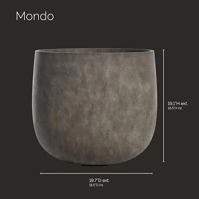 Mondo Large Planter – River Stone Finish – Fiberglass Indoor/Outdoor and Weather-Resistant Round Planter (19.7" D x 19.1" H Exterior, 18.5" D x 18.5" H Interior) by GreenHaven Gardens