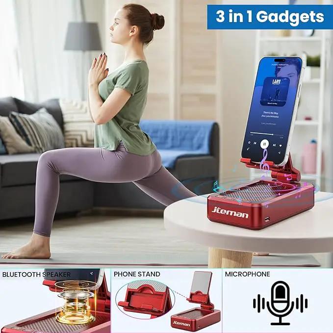 Jteman Portable Phone Stand with Speaker Bluetooth Wireless,Gifts for Men Women,Birthday for Women,Kitchen Gadgets for Men,Phone Holder for Desk - Red by GreenHaven Gardens