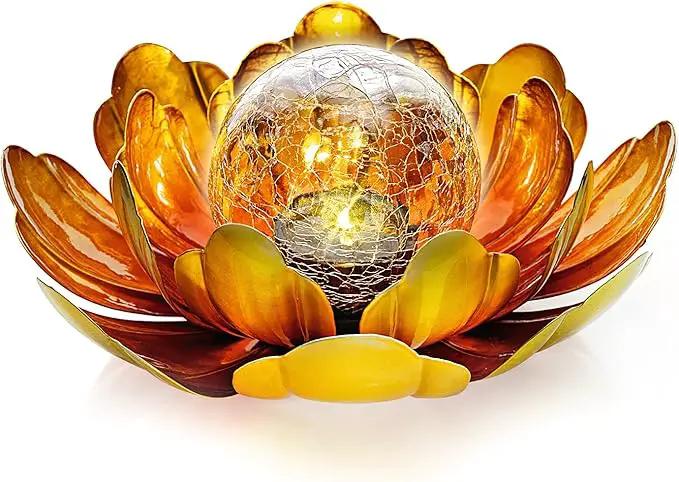 Solar Flower Light Outdoor Christmas Decorative,Garden Solar Powered Lights,Yard Solar Glass Ball Light with Metal Petal for Tabletop Decor Birthday Gift for Her,Christmas Gifts for Women by GreenHaven Gardens
