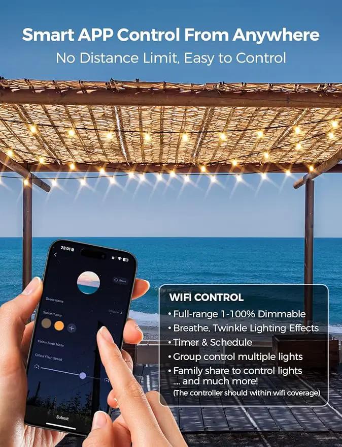 XMCOSY+ Smart Outdoor String Lights, 150Ft G40 Globe Patio Lights with 75 LED Bulbs, WiFi & APP Control, Work with Alexa, Extendable Waterproof Dimmable LED String Lights for Outside, Porch, Cafe by GreenHaven Gardens