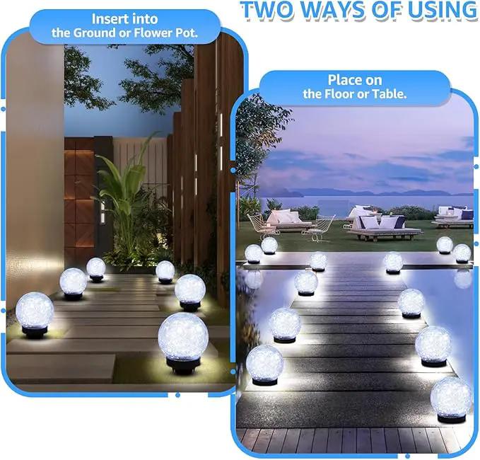 2-Pack Garden Solar Lights Outdoor, Cracked Glass Ball Light Waterproof, Decorative Solar Powered Globe Lighting Cool White for Yard Pathway by GreenHaven Gardens