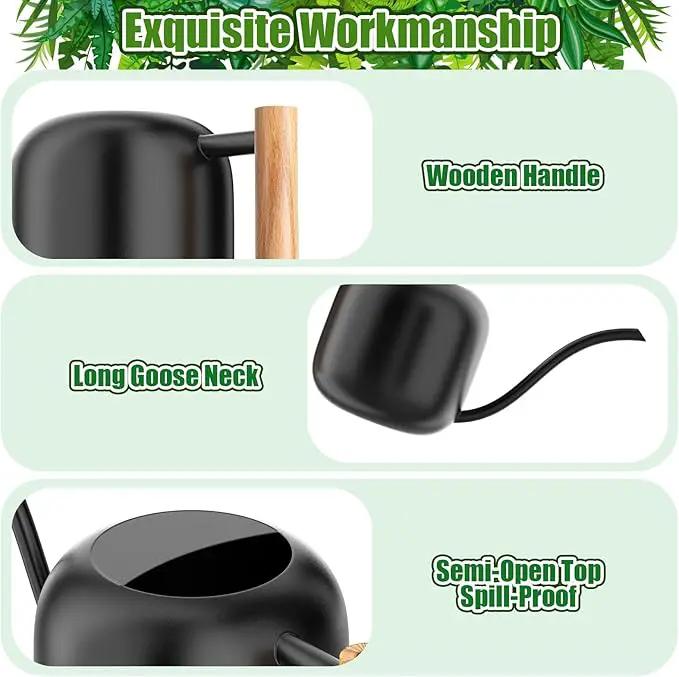 Green Moon Water Can Indoor Plant Black 1.2L/41oz with Long Spout Small Water Can Metal Watering Can Pot for Indoor House Plant Bonsai Outdoor Garden Flowers Decorative by GreenHaven Gardens